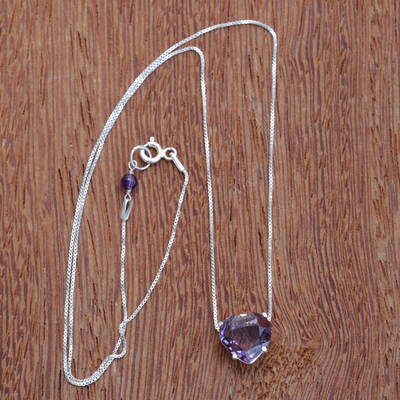 Amethyst pendant necklace, 'Heart of Light' - Brazil Heart-Shaped Faceted Amethyst Pendant Necklace