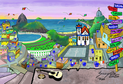 Naif Rio de Janeiro Favela Landscape Giclee Print on Canvas