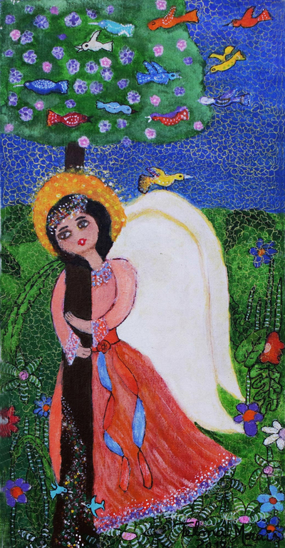 Brazilian Signed Naif Painting of an Angel of Nature