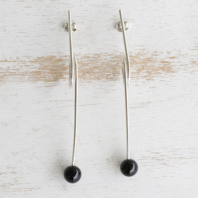 Agate drop earrings, 'In An Instant' - Modern Black Agate Earrings
