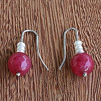 Jade and cultured pearl drop earrings, 'Crimson Belle'