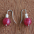 Jade and cultured pearl drop earrings, 'Crimson Belle' - Faceted Red Jade and White Cultured Pearl Drop Earrings (image 2) thumbail
