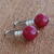 Jade and cultured pearl drop earrings, 'Crimson Belle' - Faceted Red Jade and White Cultured Pearl Drop Earrings (image 2b) thumbail