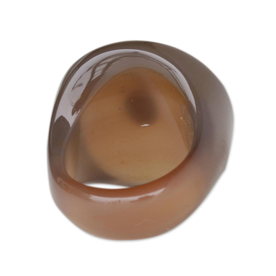 Siegelring aus Achat und Zuchtperle, 'Golden Caramel' - Handgefertigter Karamell-Achat und Gold-Zuchtperlen-Ring