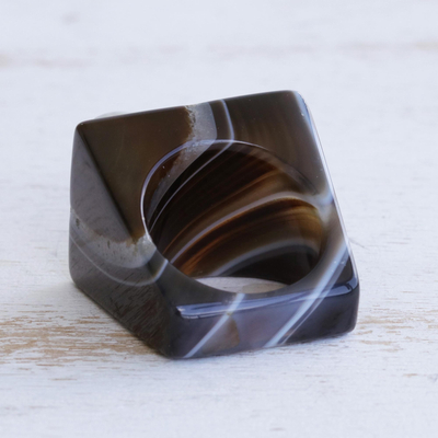 Ring mit Zuchtperle und Achat, 'Natural Impression' - Zeitgenössischer Ring aus Zuchtperlen und Achat