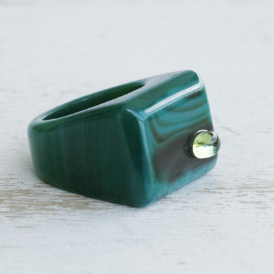 Agate and peridot cocktail ring, 'Mesmerizing Green' - Artisan Crafted Unique Green Agate and Peridot Cocktail Ring