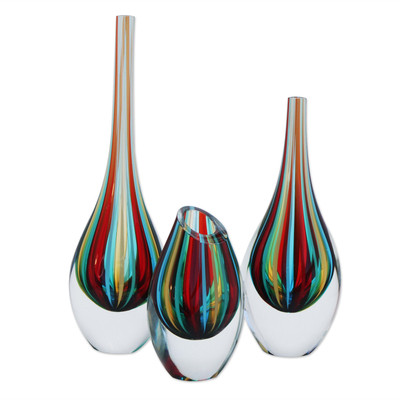 Handblown art glass vases, Circus (set of 3)