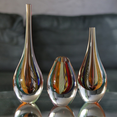 Vasen aus mundgeblasenem Kunstglas, 'Carnival Color Fantasy' (3er-Set) - 3 Sammelbare mundgeblasene Murano inspirierte Kunstglasvasen