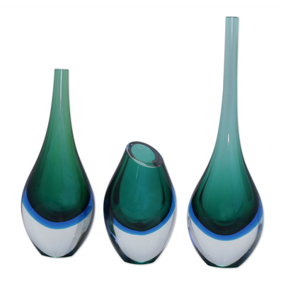 Blue-Green Murano-Inspired Art Glass Decorative Vase