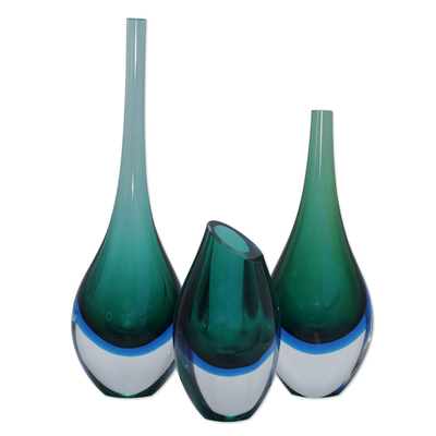 Handgeblasene Kunstglasvase - Blaugrüne, von Murano inspirierte dekorative Vase aus Kunstglas