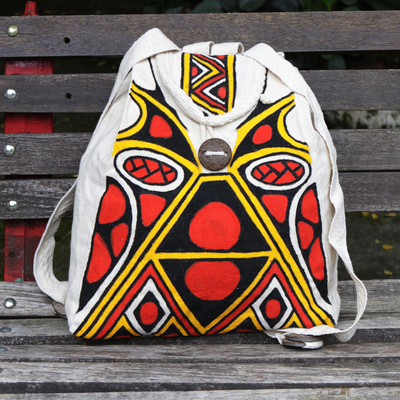 Handgefertigter Baumwollrucksack - Handgefertigter Rucksack mit Pataxo-Motiv