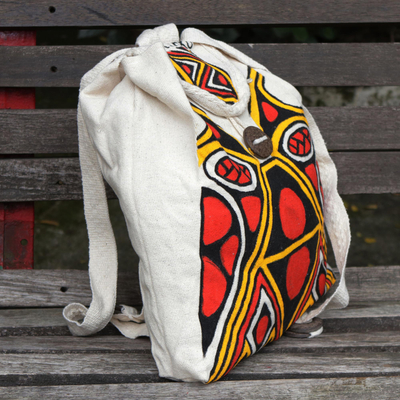 Handgefertigter Baumwollrucksack - Handgefertigter Rucksack mit Pataxo-Motiv