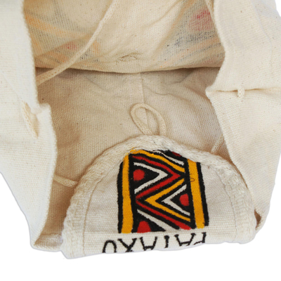Hand-painted cotton backpack, 'Tribal Origins' - Hand Crafted Pataxo Motif Backpack