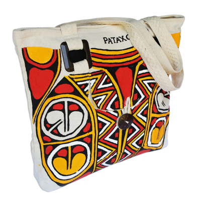 Hand-painted cotton tote bag, 'Pataxó Pride' - Handcrafted Tote Bag from Brazil