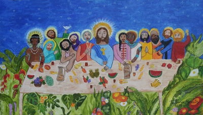 Signed Naif Painting of the Last Supper
