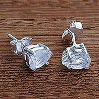 Rainbow moonstone stud earrings, 'Hint of Light' - Pear-Shaped Rainbow Moonstone Earrings