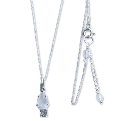Moonstone and white topaz pendant necklace, 'Piece of the Sky' - Moonstone & White Topaz Sterling Silver Necklace from Brazil