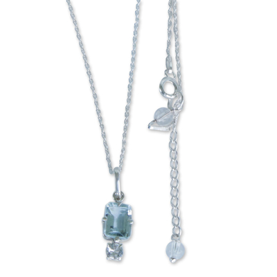 Blue and white topaz pendant necklace, 'Piece of the Sky' - Blue & White Topaz Sterling Silver Necklace from Brazil