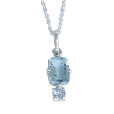 Blue and white topaz pendant necklace, 'Piece of the Sky' - Blue & White Topaz Sterling Silver Necklace from Brazil
