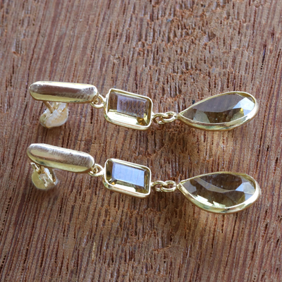 Gold-plated citrine dangle earrings, 'Brilliant Decision' - Citrine Dangle Earrings with 18k Gold Plate