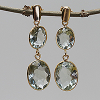 Gold-plated prasiolite dangle earrings, 'Brilliant Revelation' - 10 Carat Prasiolite Earrings