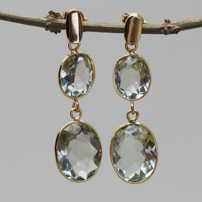 Gold-plated prasiolite dangle earrings, Brilliant Revelation