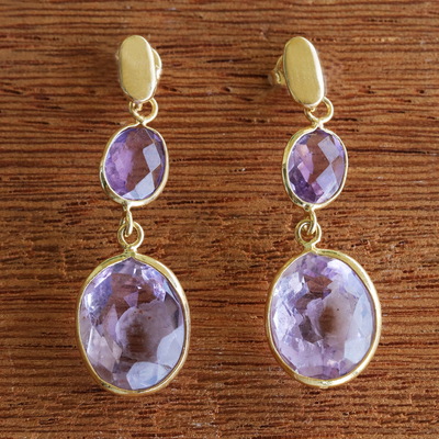 Gold-plated amethyst dangle earrings, 'Brilliant Revelation' - Ten Carat Amethyst Earrings
