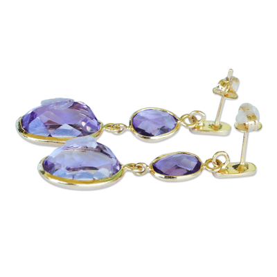 Gold-plated amethyst dangle earrings, 'Brilliant Revelation' - Ten Carat Amethyst Earrings