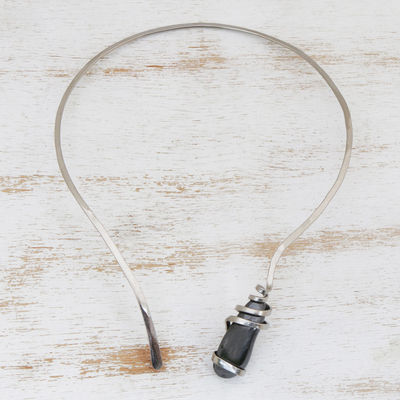 Hematite collar necklace, 'Dark Mirror' - Handmade Hematite Collar Necklace