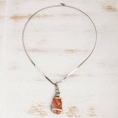 Achat-Anhänger-Halskette, 'Caramel Ribbon' - Statement-Halskette mit Karamell-Achat