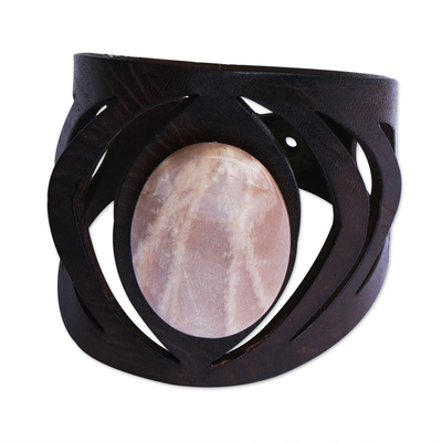 Natural Moonstone Leather Wristband Bracelet