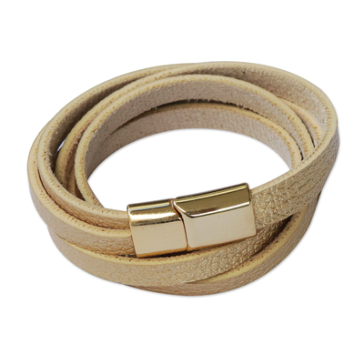 Golden Leather Wrap Bracelet