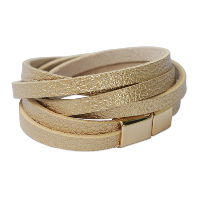 Gold-accented leather wrap bracelet, 'Summer Gold' - Golden Leather Wrap Bracelet