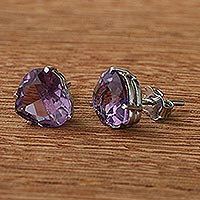 Amethyst stud earrings, 'Purple Pyramid' - Stud Earrings with Amethyst