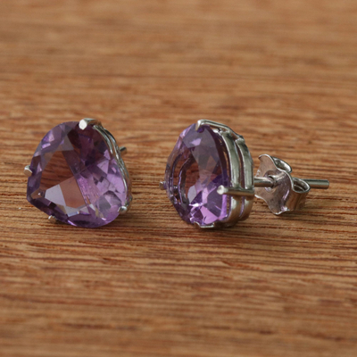 Amethyst stud earrings, Purple Pyramid