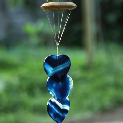 Achat-Mobile - Herzförmiges Mobile aus blauem Achat