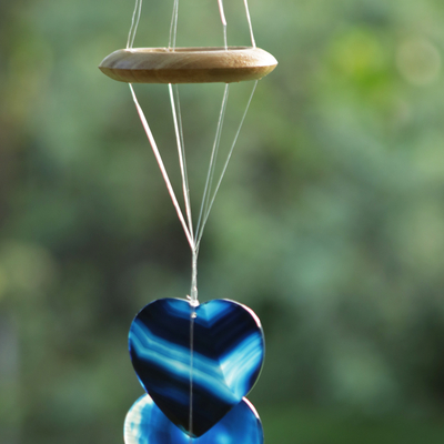 Agate mobile, 'Indigo Hearts' - Heart-Shaped Blue Agate Mobile
