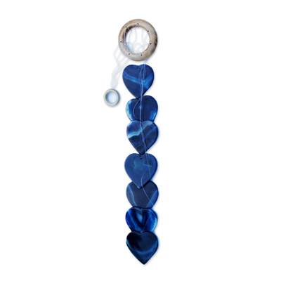 Agate mobile, 'Indigo Hearts' - Heart-Shaped Blue Agate Mobile