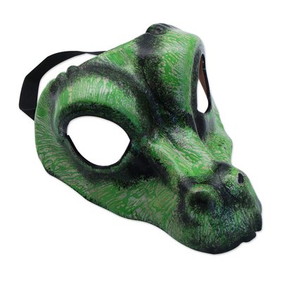 Ledermaske, 'Alligator' - Handgefertigte Maske aus grünem Alligatorleder