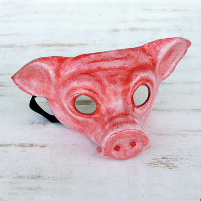 Máscara de cuero - Máscara de cerdo de cuero pintado de Brasil