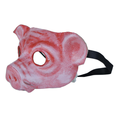 Leather mask, 'Carnival Pig' - Painted Leather Pig Mask from Brazil