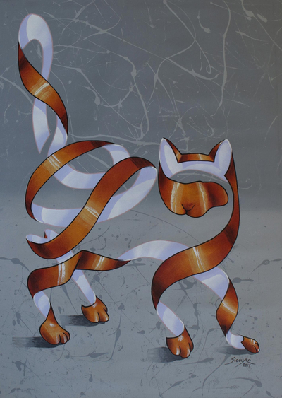 'Standing Cat' - Surreal Abstract Ginger Cat Portrait Giclee Print on Canvas