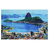 Impresión giclée sobre lienzo, 'Pan de azúcar y cielo azul' - Pan de azúcar de Río de Janeiro Paisaje Impresión giclée sobre lienzo