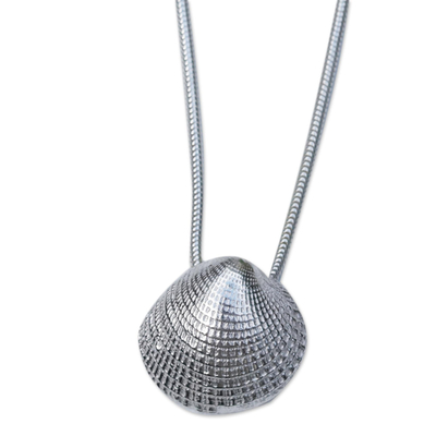 Silver pendant necklace, 'Petite Shell' - Handmade Scallop Shell Pendant Necklace