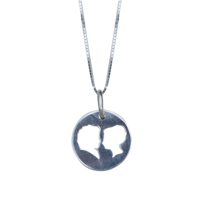 Silver pendant necklace, 'He and She' - Couple Silhouette Necklace