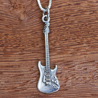 Silver pendant necklace, 'Guitar Heaven' - Silver Electric Guitar Pendant Necklace from Brazil