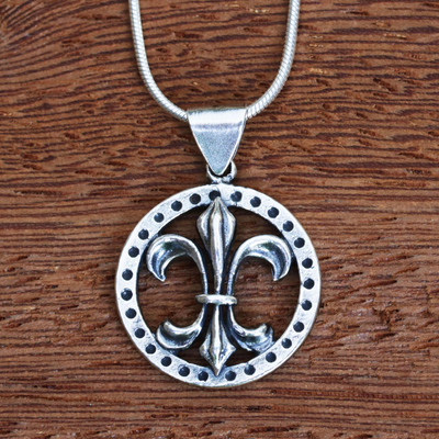 Silver pendant necklace, 'Flower of France' - Fleur-de-lis Pendant Necklace