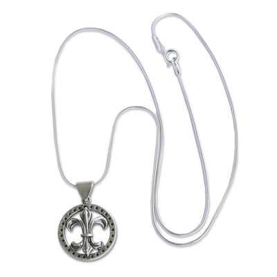 Silver pendant necklace, 'Flower of France' - Fleur-de-lis Pendant Necklace