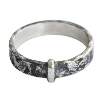 Silver band ring, 'Rough Road' - Rustic Modern Silver Band Ring