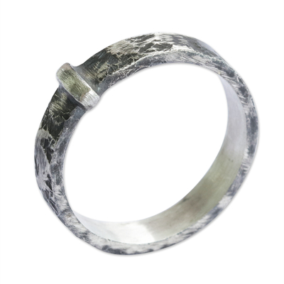 anillo de banda de plata - Anillo de banda de plata moderno rústico